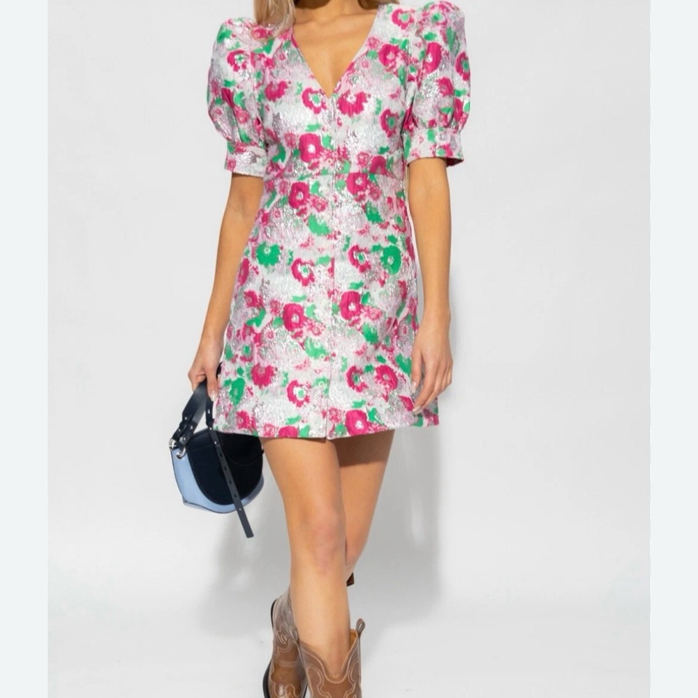 NWT GANNI metallic‎ floral 3D effect jacquard Dress